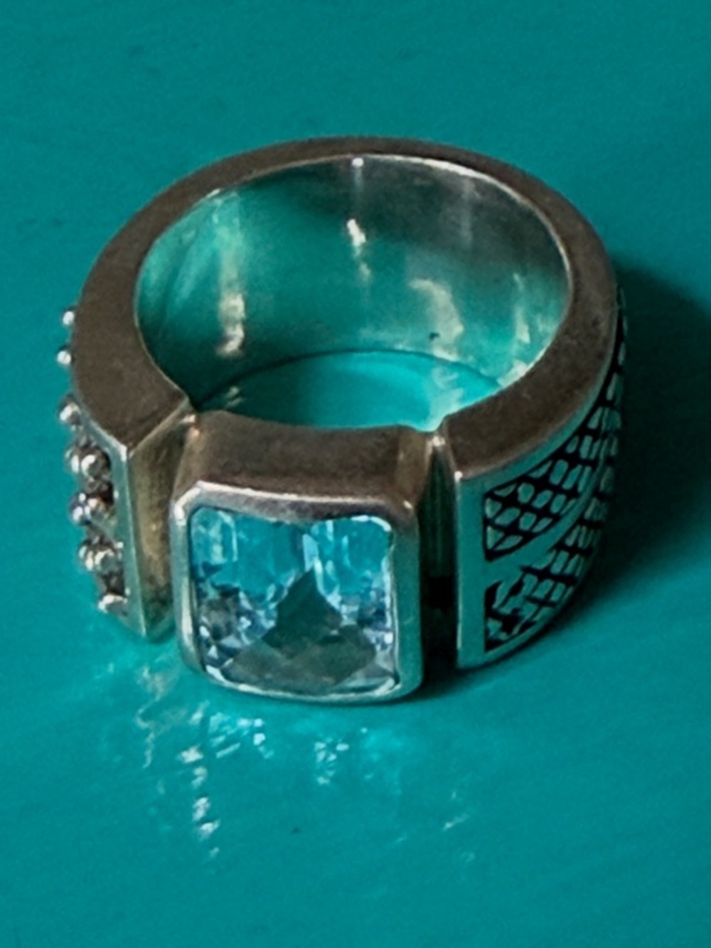 Michael Dawkins Sterling Silver Blue Topaz Statement Ring size 7